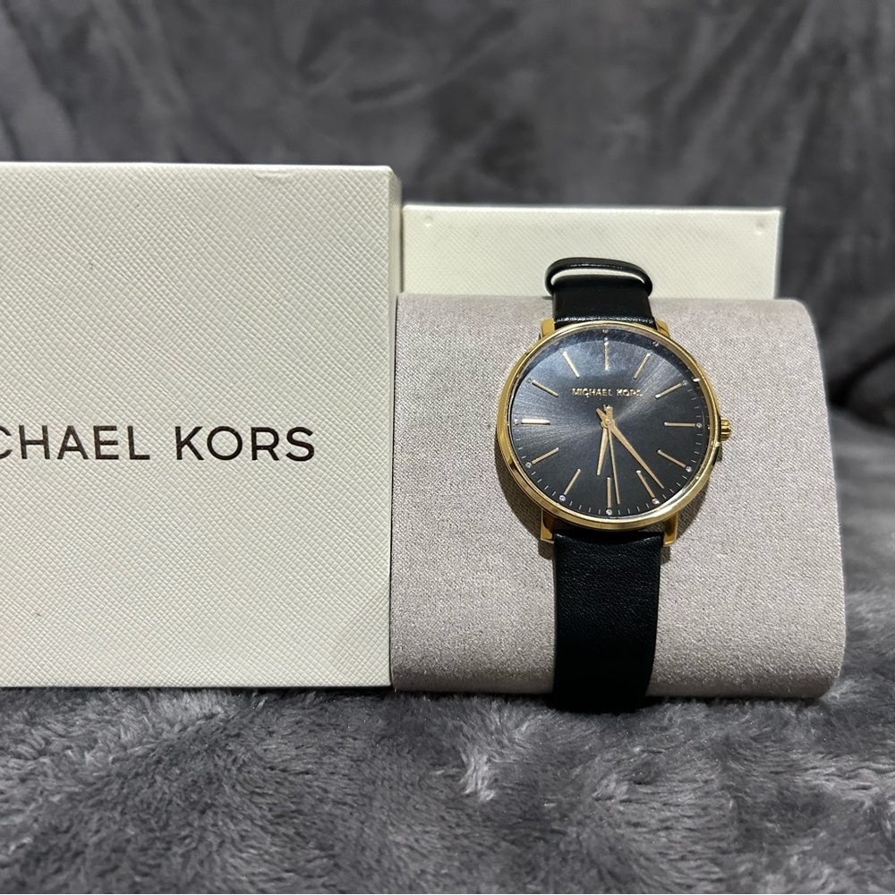 Authentic Michael Kors- womens- black leather band watch